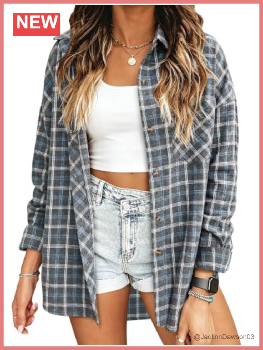 Womens Flannel Button Down Shirt Long Sleeve Plaid Relaxed Fit Fall Top